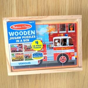 🎈NWT Melissa & Doug (Ages 3+) Vehicles Wooden Jigsaw Puzzles in a Box